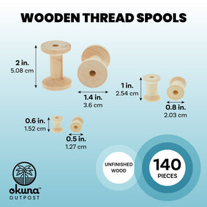 140 Pieces Unfinished Wooden Spools for Crafts, Sewing, Thread, Twine, Ribbon (3 Assorted Sizes)