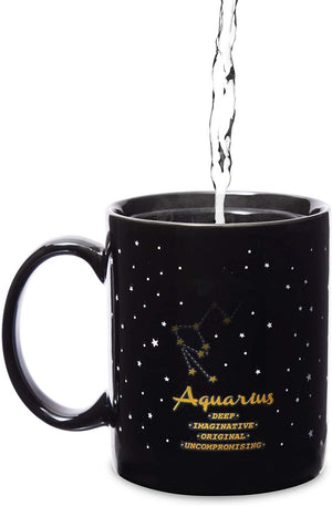 11-Ounce Color Changing Mug with Aquarius Zodiac Astrological Sign Design (Black)