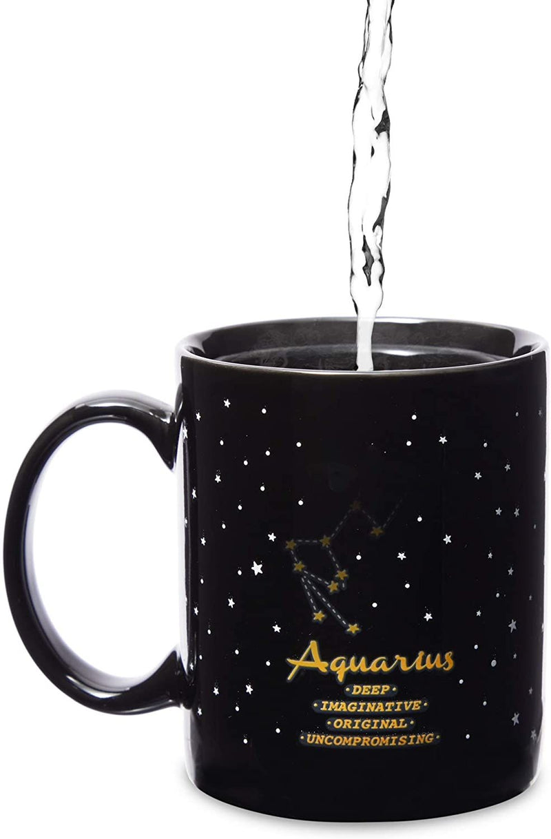 11-Ounce Color Changing Mug with Aquarius Zodiac Astrological Sign Design (Black)