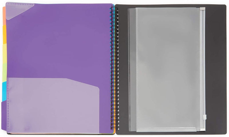 Okuna Outpost Black Spiral Bound Notebook with Folder Pockets, 1/6 Cut Divider Tabs (10 x 11.75 in)