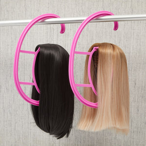 6-Pack Collapsible Wig Storage for Multiple Wigs - Plastic Hanging Wig Stands for Hair Pieces and Headware Accessories for Display and Closet Organization (Pink, 9.8x15 in)