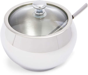 Stainless Steel Sugar Bowl with Lid and Spoon (7 oz, 3-Piece Set)