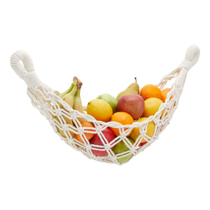 Macrame Fruit Hammock for Kitchen Under Cabinet with 2 Hooks, Hanging Net Basket for Bananas and Produce Storage (6 x 25 x 15 In)