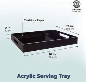 Black Acrylic Plastic Serving Tray with Handle for Ottoman, Coffee Table & Countertop, 16" x 12"