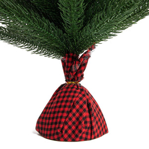 Okuna Outpost Mini Christmas Tree with Red Plaid Wrap (17 Inches)