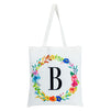 Set of 2 Reusable Monogram Letter B Personalized Canvas Tote Bags for Women, Floral Design (29 Inches)