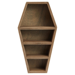 Coffin Shaped Shelf, Spooky Gothic Home Decor for Tabletop, Small Trinkets, Nic Nacks, Bookshelf, Bathroom, Bedroom, Living Room, Office, Entryway (Brown, 8x3x14 in)