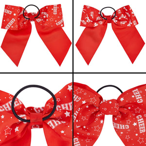 20 Pack 8 Inch Cheer Bows for Cheerleaders, Elastic Ponytail Holders for Women and Girls, Large Bulk Polyester Hair Ribbons for Softball, Volleyball, Gymnastics (2 Designs, Red)