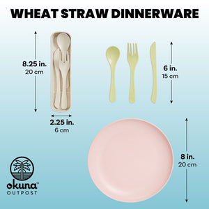 Set of 28 Pcs Wheat Straw Dinnerware with Cups, Plates, Bowls for Kids & Kitchen, Unbreakable & Microwave Safe, 4 Colors