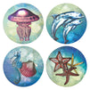 Set of 8 Ocean Animal Ceramic Table Coasters for Drinks with Holder and Cork Base (4 In)