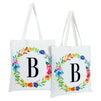 Set of 2 Reusable Monogram Letter B Personalized Canvas Tote Bags for Women, Floral Design (29 Inches)