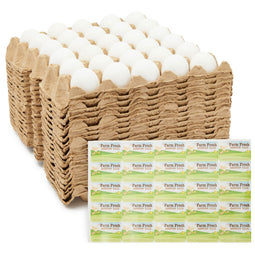 18 Pack Bulk Egg Cartons for 30 Chicken Eggs, Reusable Brown Paper Containers with Labels