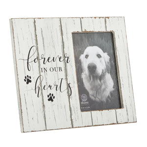 Rustic-Style Wooden Pet Memorial Picture Frame, 9.5x7.9-Inch Sentimental Dog Photo Frame to Memorialize Pets That Have Passed On, Forever In Our Hearts Display for 4x6-Inch Photos (White)
