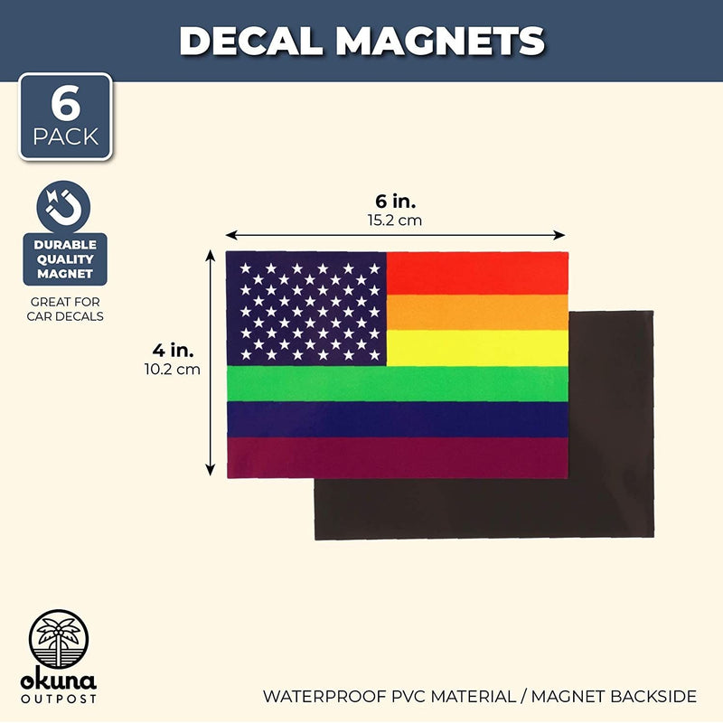 Rainbow Pride Flag Waterproof Car Magnets, Vehicle Magnetic Bumper Sticker (4 x 6 Inches, 6 Pack)
