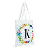 Set of 2 Reusable Monogram Letter K Personalized Canvas Tote Bags for Women, Floral Design (29 Inches)