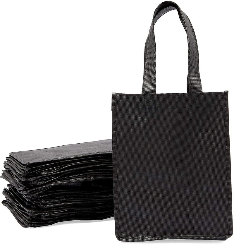 Non Woven Tote Bags for Stores and Shopping (Black, 8 x 10 x 4 In, 24 Pack)