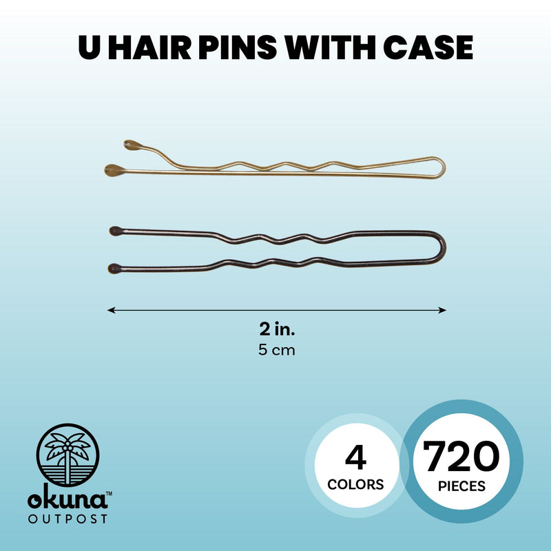 720 Pieces Hair Pins Kit with Organizer Box, 2"  U Shaped Clips for Women Girl Bun (4 Colors)