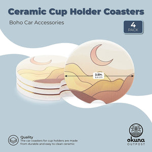 Ceramic Cup Holder Coasters for Bohemian Style Car Accessories (2.5 Inches, 4 Pack)