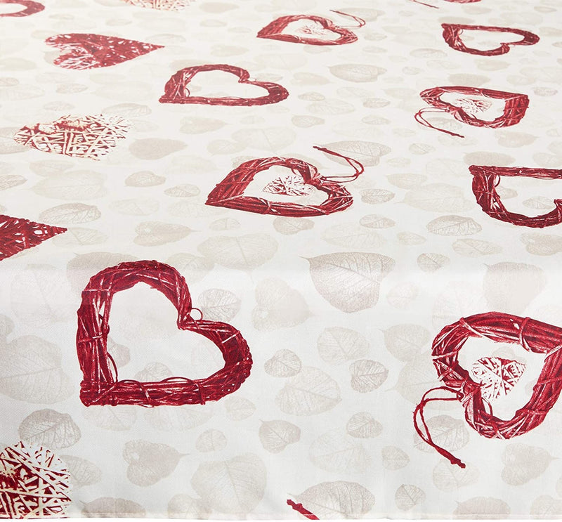 Valentine's Tablecloth with Red Hearts, Plastic Table Cover (52 x 52 in)