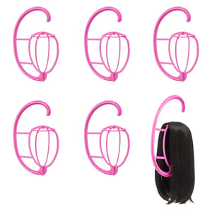 6-Pack Collapsible Wig Storage for Multiple Wigs - Plastic Hanging Wig Stands for Hair Pieces and Headware Accessories for Display and Closet Organization (Pink, 9.8x15 in)