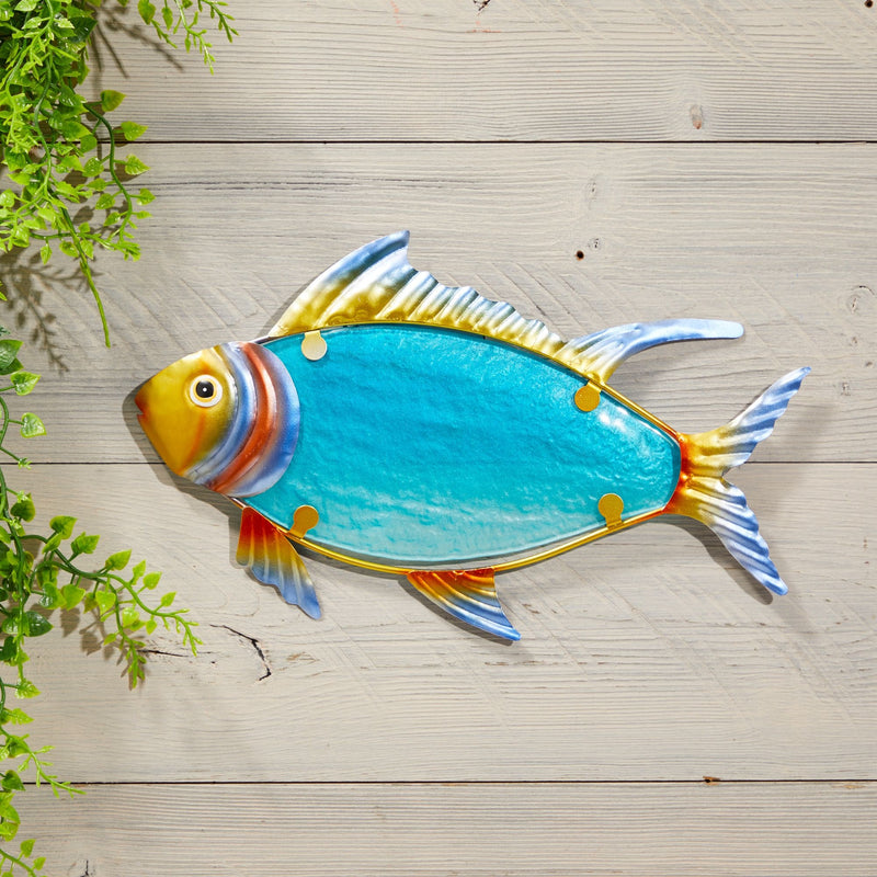 Outdoor Metal Fish Wall Decor for Home (Blue, 10.8 x 6.7 Inches)