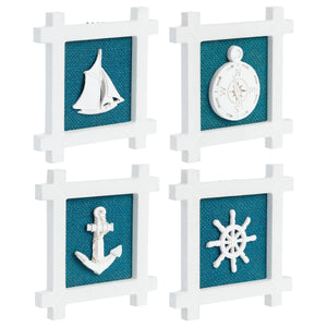 Set of 4 Coastal Decor for Home, Hanging Nautical Wall Decorations for Beach Theme Bathroom (5.9 x 5.9 in)