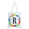 Set of 2 Reusable Monogram Letter R Personalized Canvas Tote Bags for Women, Floral Design (29 Inches)
