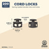 200 Pcs Black Cord Locks for Drawstrings Elastic, Double Hole Plastic Toggle Stoppers, 0.67 x 0.65 in