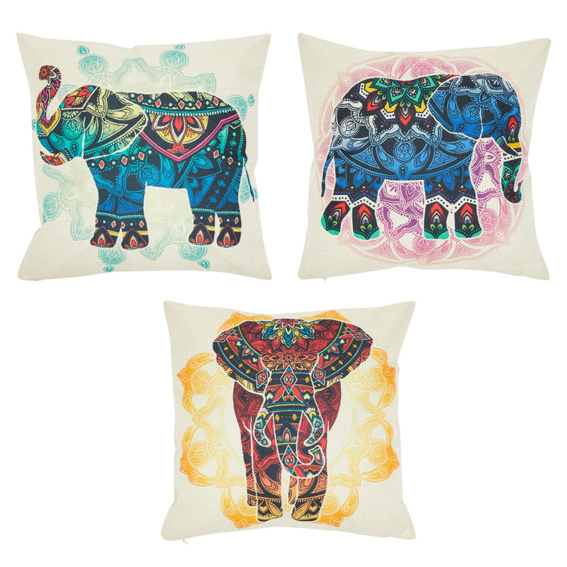 3 Pack Mandala Elephant Throw Pillow Covers Set, Elephant Home Decor (Multicolored, 18x18 In)