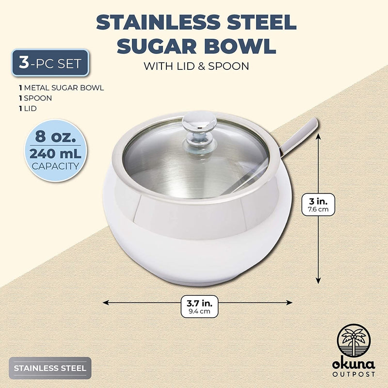 Stainless Steel Sugar Bowl with Lid and Spoon (7 oz, 3-Piece Set)