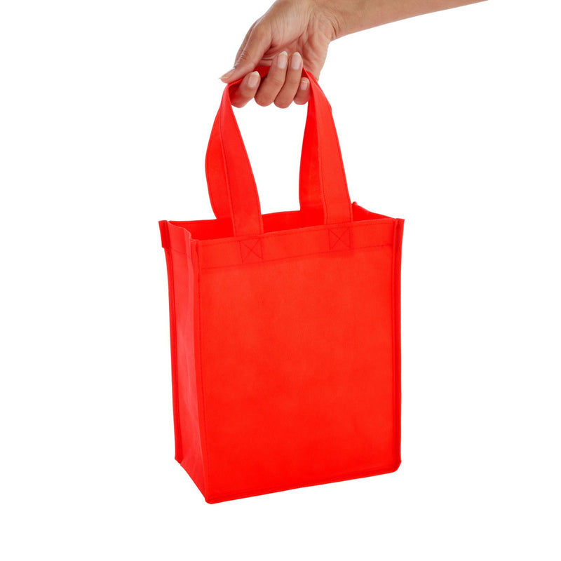 24 Pack Red Reusable Gift Bags with Handles, Small Bulk Canvas Bags for Lunches (8x10x4 In)