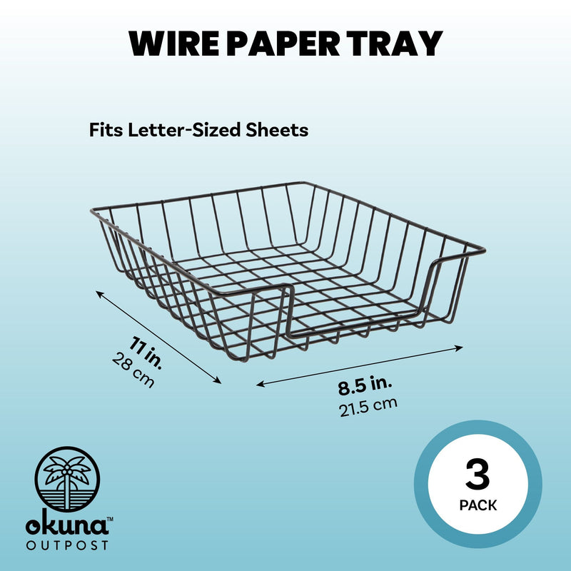 Wire Desk Tray Organizers for Letter-Size Paper, Black Baskets for Classroom (3 Pack)