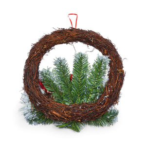 Okuna Outpost Rattan Christmas Wreath for Front Door, Buffalo Plaid Bow (12 Inches)