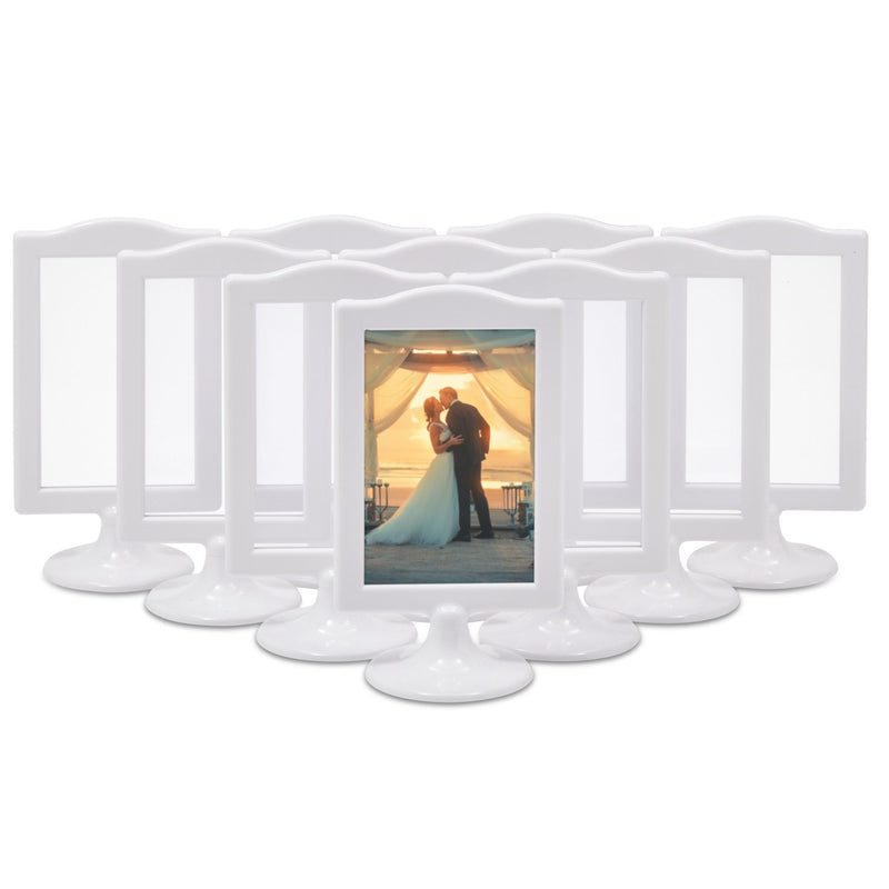 Okuna Outpost 4x6 Pedestal Picture Frame – Double Sided Standing Picture Frame Holders for Tables, Weddings, Events (10- Pack, White)