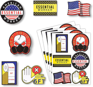 24-Pack Essential Worker Stickers, Decals for Cars, Hard Hat, Biker or Bike Helmets, Water Bottles and Tool Box, Assorted Designs