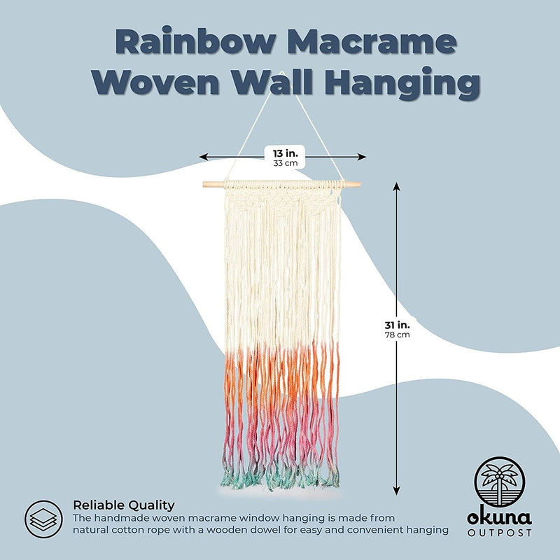 Rainbow Macrame Woven Wall Hanging, Bohemian Style Decor (13 x 31 In)