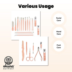 Okuna Outpost Pink Manicure Pedicure Kit, 23-in-1 Nail Clipper Set for Women (Includes Travel Case)
