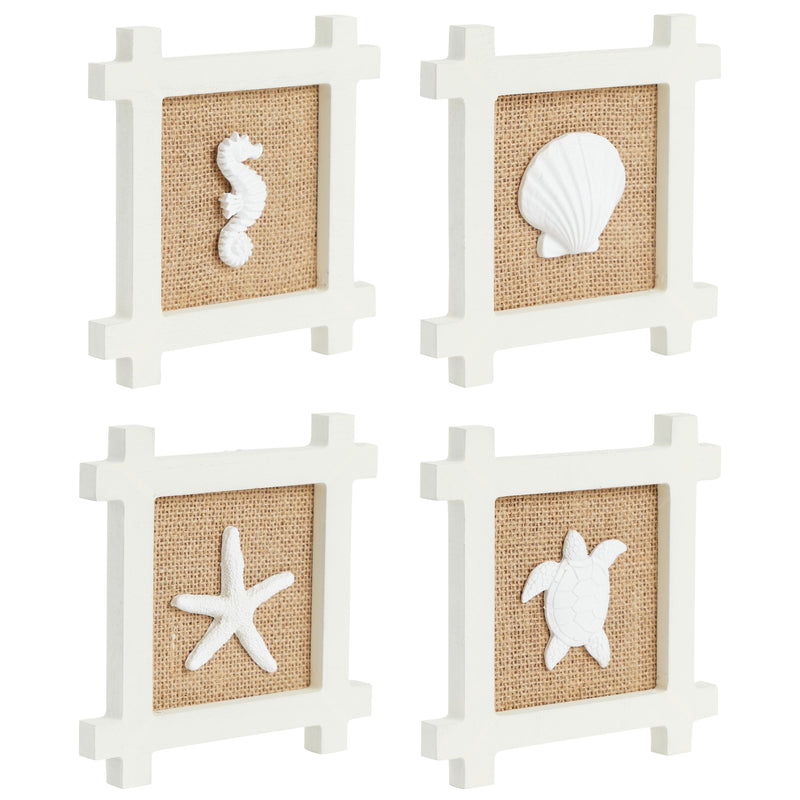 Set of 4 Coastal Decor for Home, Hanging Seashell Wall Decorations for Beach Theme Bathroom (5.9 x 5.9 in)
