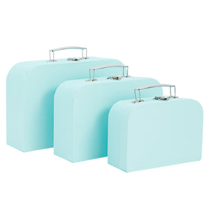 Set of 3 Different Sizes of Paperboard Suitcases with Metal Handles, Decorative Cardboard Storage Boxes (Blue)