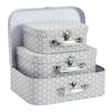 Set of 3 Different Sizes of Paperboard Suitcases with Metal Handles, Decorative Cardboard Storage Boxes (Gray Print)