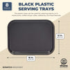 8 Pack Black Plastic Serving Tray, Nonslip for Cafeteria, School Lunch, Fast Food, Restaurant (12 x 16 In, Black)