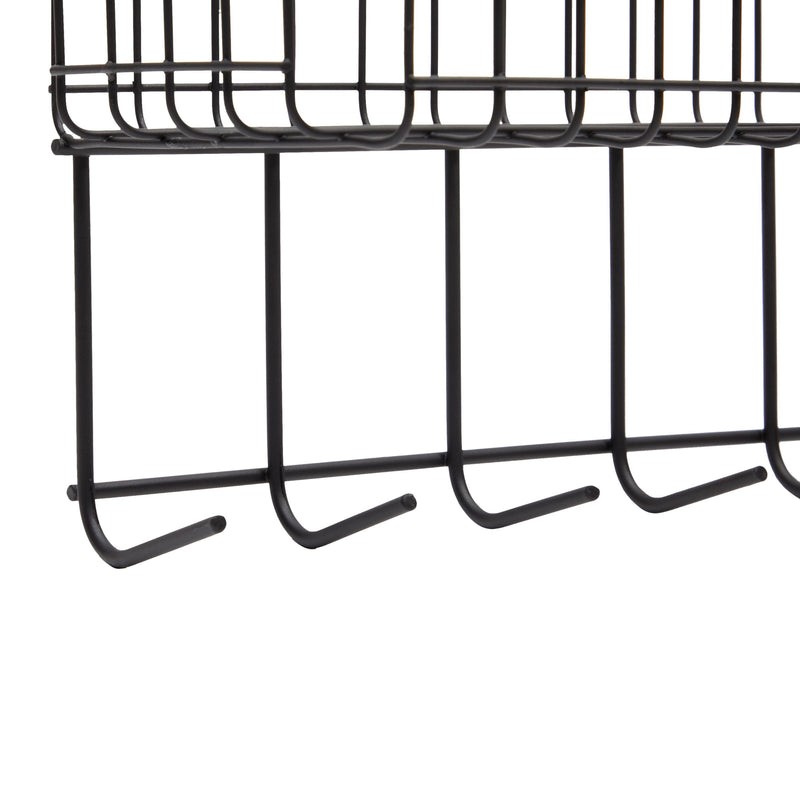 Black Metal Pegboard Basket Tool Organizer with 8 Hooks, Wall Mount Bin Wall Mount for Garage, Kitchen, Laundry Room (16 x 5.4 x 6.5 in)