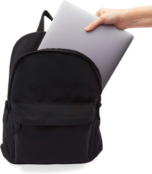 Black Canvas Backpack with Padded Shoulder Straps for Men and Women, Laptop Storage, 17x13 in