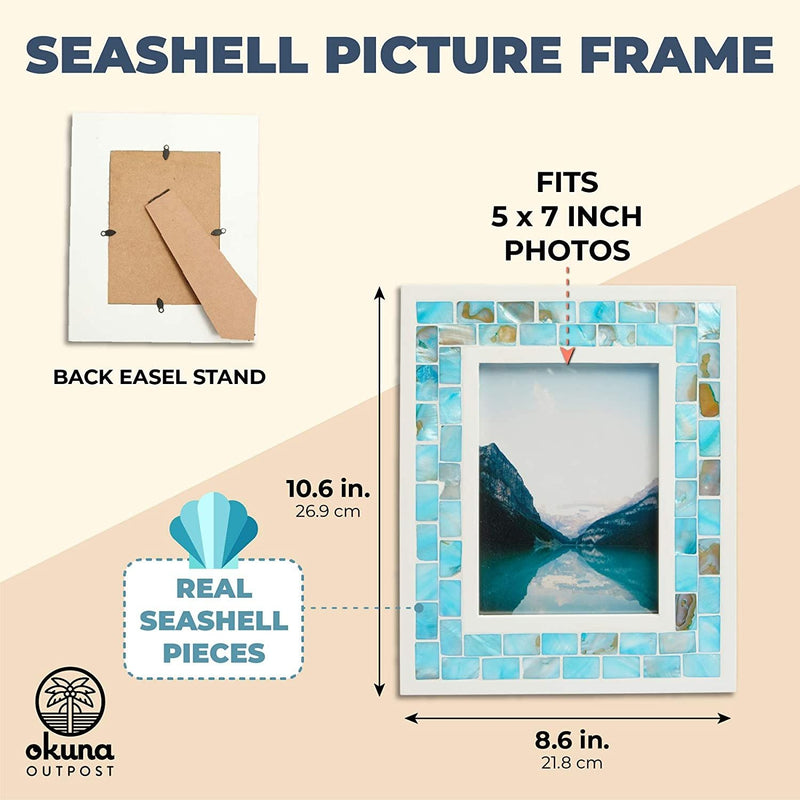 Okuna Outpost Seashell Picture Frame for 5 x 7 Inch Photos (Blue, 1 Pack)