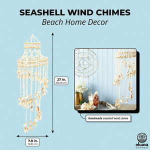 Seashell Wind Chime for Beach House Hanging Home Decor (7.8 x 7.8 x 27 in)