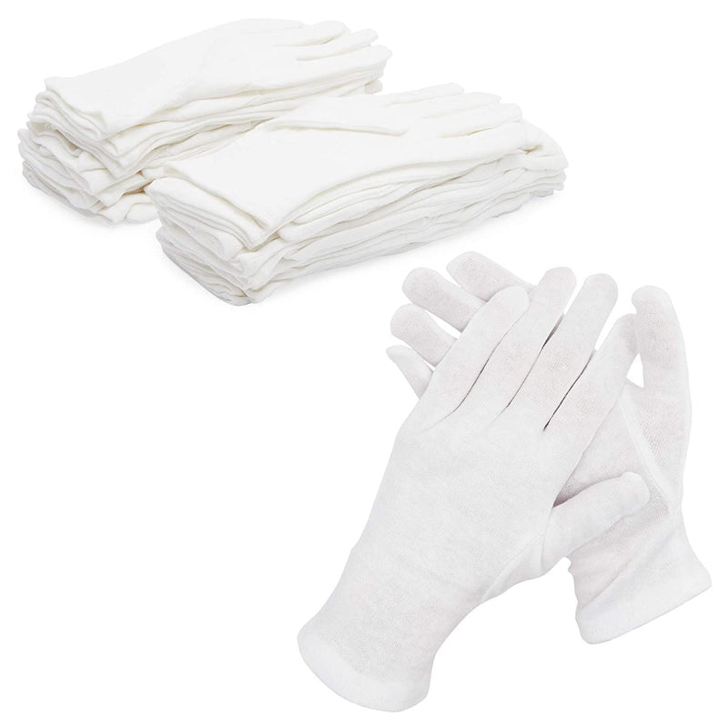 White Gloves for Dry Hands, Reusable for Spa (Cotton, 24 Pairs)