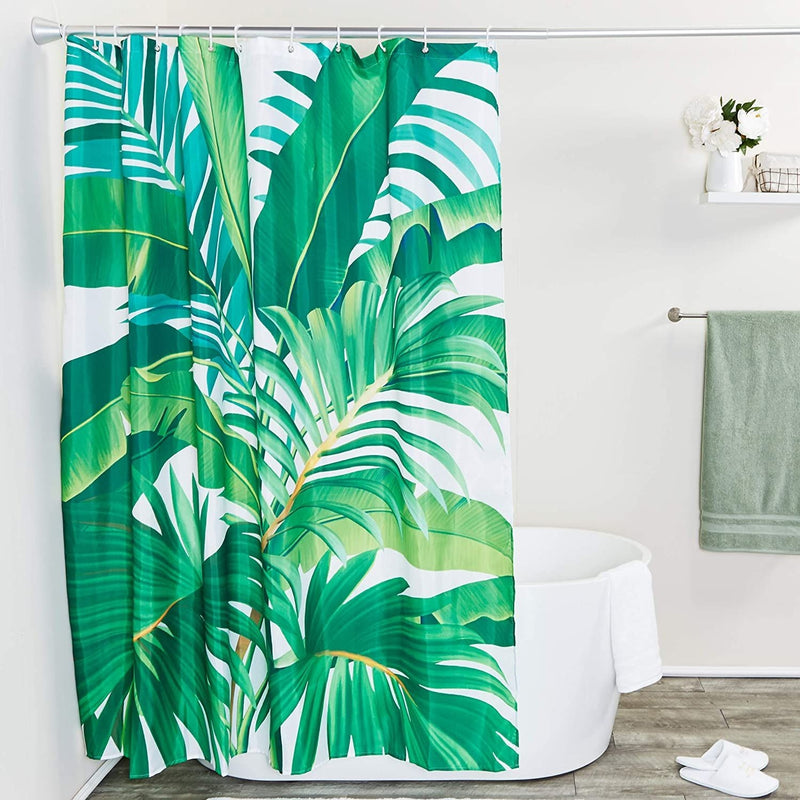 Okuna Outpost Tropical Shower Curtain Set with 12 Hooks, Leaf Bathroom Decor (70 x 71 in)