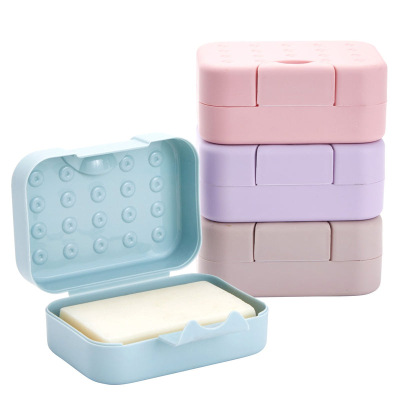 4-Pack Soap Holder Travel Cases, Plastic Portable Soap Saver Container Set with Covers for Bathroom Organization, Gym, Hiking, Traveling, Camping (4 Colors, 4.5x1.8x3.3 in)