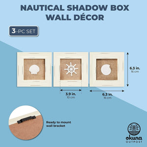 Beach Wall Décor, Shell, Sand Dollar, and Nautical Wheel (6.3 x 6.3 In, 3 Pack)