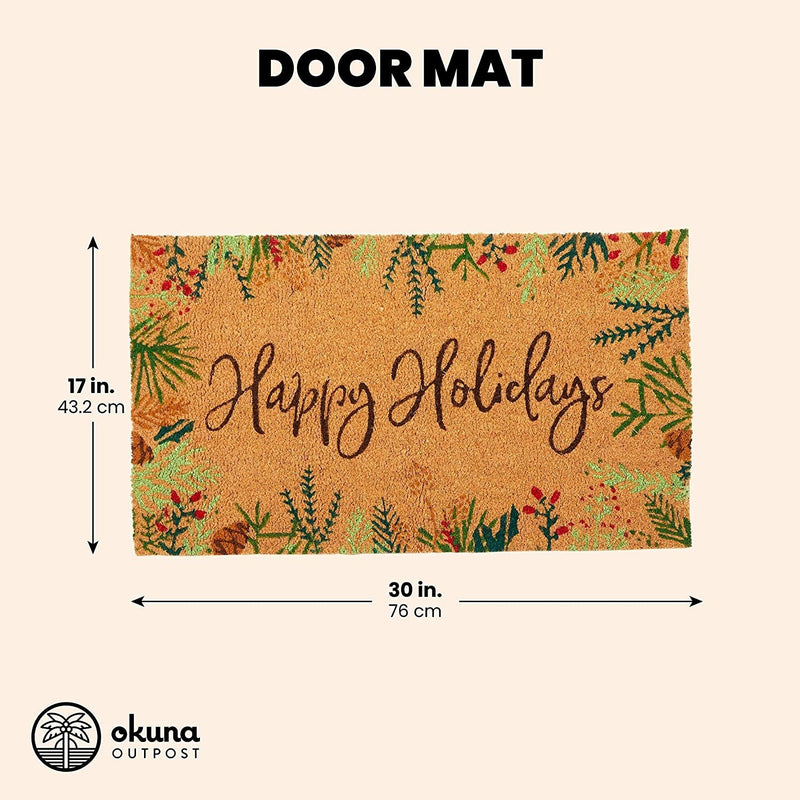 Happy Holidays Coco Coir Non Slip Christmas Doormat for Outdoor Entrance, Christmas Decor (17 x 30 In)